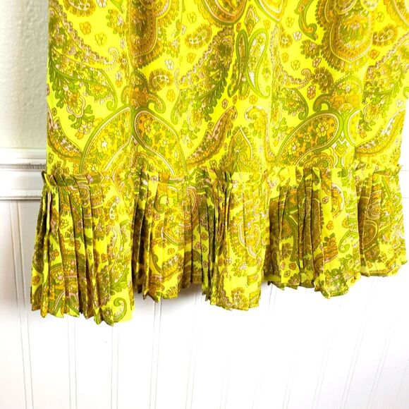 Women's Banana Republic Neon Yellow Paisley Fanned Keyhole Mini Dress Size Small - Picture 4 of 11